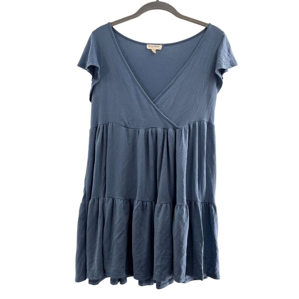 See You Monday Blue Tiered Short Sleeve Mini Dress M Babydoll Top Tiered‎ Boho